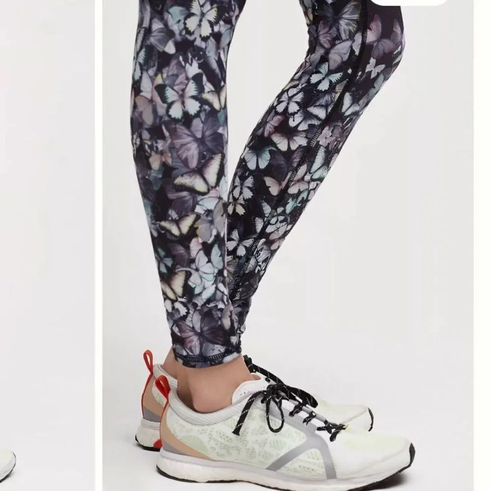 Alo Yoga Women's Black Multicolor Butterflies Ankle Compression Leggings Sz XS
